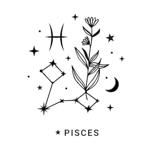 Pisces Zodiac Star Sign | Instant Downloads in Black & White | PNG, JPG, SVG, eps, dxf | Digital Download