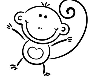 Baby Monkey Nursery Art | Black & White Digital Download | PNG, JPG, SVG, eps, dxf