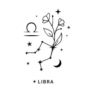 Libra Zodiac Star Sign / Descargas instantáneas en blanco y negro / PNG, JPG, SVG, eps, dxf / Descarga digital