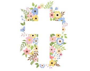 Flower Cross Silhouette | Christian Graphic Design | Instant Digital Download | PNG, JPG, SVG, eps, dxf