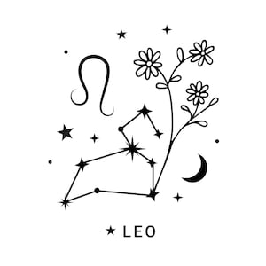 Leo Zodiac Star Sign / Descargas instantáneas en blanco y negro / PNG, JPG, SVG, eps, dxf / Descarga digital