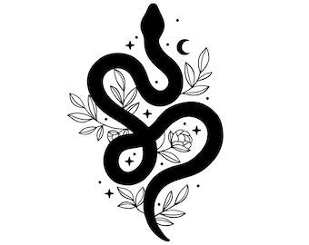 Schlangen Dekor | Reptil Clipart | Schwarz und Weiß Sofortiger digitaler Download | PNG, JPG, SVG, eps, dxf
