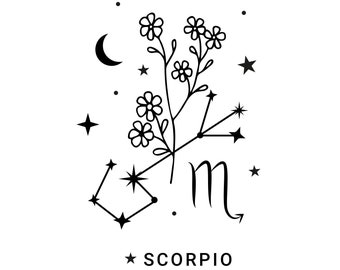Scorpio Zodiac Sign Floral Constellation Art (Digital Download)