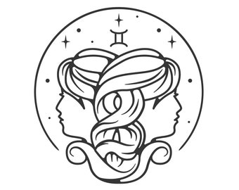Gemini Zodiac Sign Art | Black and White Illustration (Digital Download)