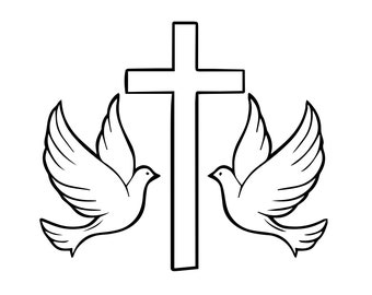 Christian Cross with Doves | Instant Downloads | Black & White Digital Download | PNG, JPG, SVG, eps, dxf