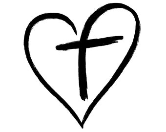 Christian Heart and Cross | Black & White | Instant Digital Download | PNG, JPG, SVG, eps, dxf