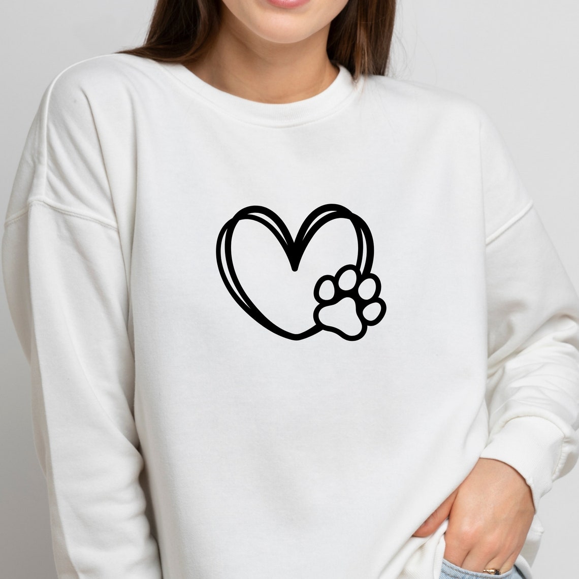 Heart &amp; Paw Print Puppy Love Graphic Art Black and White Instant ...