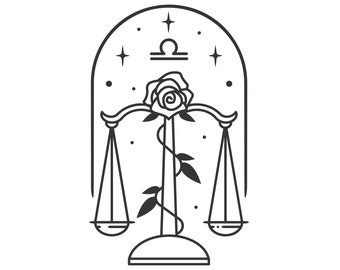 Libra Zodiac Sign Art | Black & White Illustration (Digital Download)