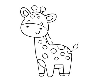 Baby Giraffe Nursery Art | Black & White Digital Download | PNG, JPG, SVG, eps, dxf