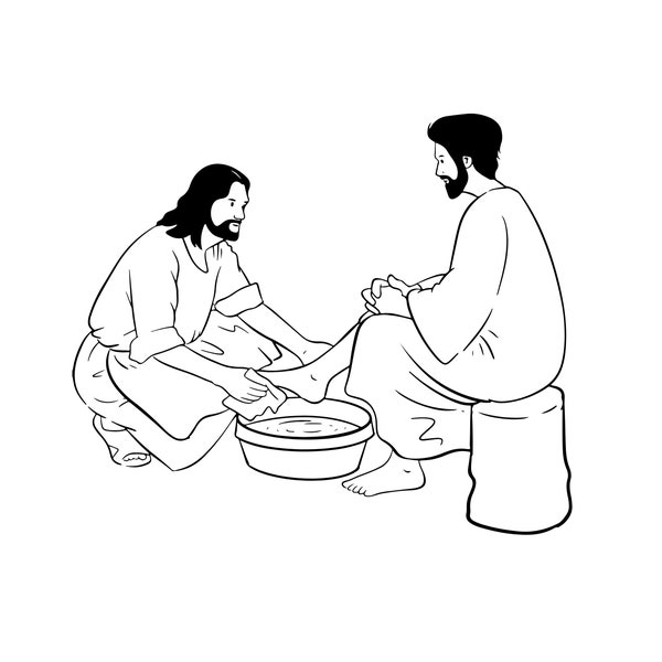 Jesus Washes Disciple's Feet | Christ Single Line Art | Black and White Instant Digital Download | PNG, JPG, SVG, eps, dxf