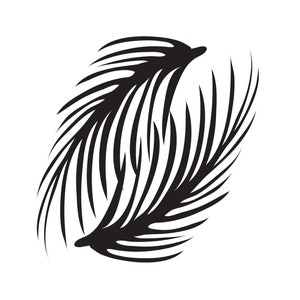 Op de afbeelding: Zwart-witte illustratie van twee palmbladeren, gestyled om eruit te zien als één blad.