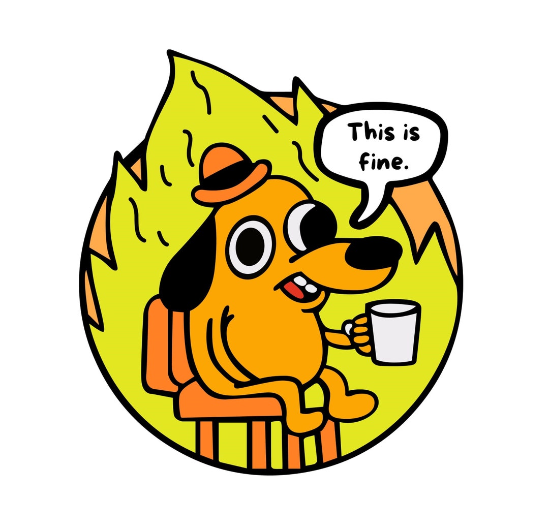 thumbnail interactive-video image 1 of "This Is Fine" Dog Meme Embroidered Hook & Loop Patch - Funny Morale Patch For Hats & Bags 1 of 10