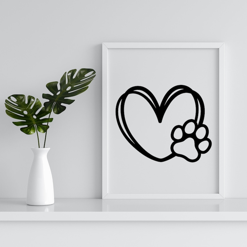 Heart &amp; Paw Print | Puppy Love Graphic Art | Black and White Instant ...