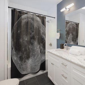 Full Moon Shower Curtain Astronomy Space Bathroom Decor Galaxy Universe Celestial Wall Art Cosmic Theme