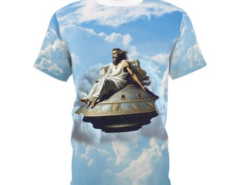 Jesus UFO T-Shirt – Cosmic Design, Unisex Polyester Tee