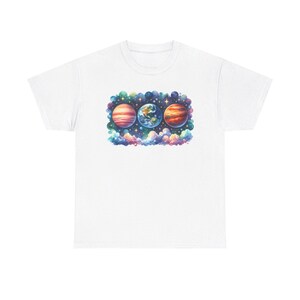 Venus, Earth, and Mars in Cosmic Clouds, Magical Planets, Space Fantasy, Unisex Heavy Cotton Tee