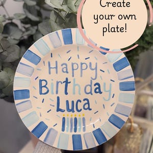Custom Birthday Plate, Personalized Hand Painted Ceramic, Unique Name Plate for Baby, First Birthday Keepsake Gift, Happy Birthday Plate