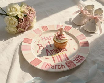 Personalized Hand Painted Smash Cake Plate: Keepsake 1st Birthday Gift