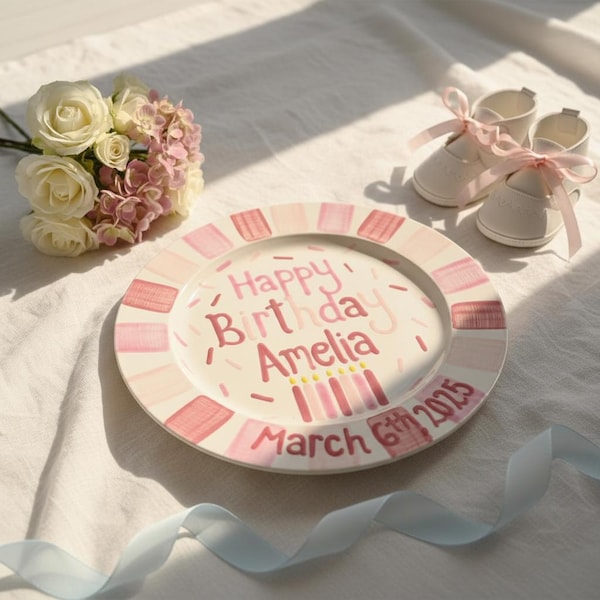 Personalisierte Erinnerungsteller für Babys ersten Geburtstag - individueller Name & Datum