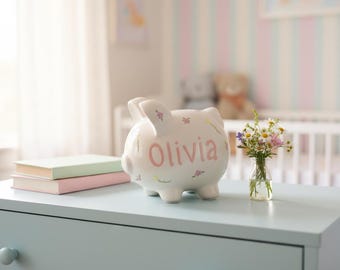 Personalized Piggy Bank: Custom Hand-Painted and Kiln-Fired Ceramic Keepsake for Kids