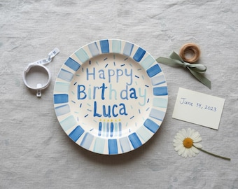 Plato personalizado conmemorativo del primer cumpleaños del bebé – Nombre y fecha personalizados