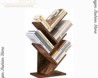 4 Tier Rustic Brown Bookcase for Modern Home Organization | Vintage Tree Bookshelf