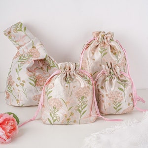 Kordelzugbeutel, japanischer Knotenbeutel, Aufbewahrungstasche, Handgelenktasche, Sommerblumen bestickte Handtasche, Hochzeitsgeschenktasche