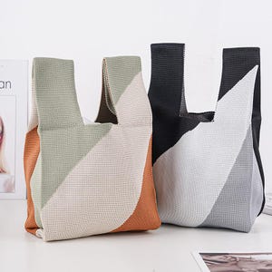 Sac à main en tricot, mini sac fourre-tout, sac cousu de qualité, sac pour femme, sac fait main, sac minimaliste, sac de poignet géométrique, cadeau pour elle