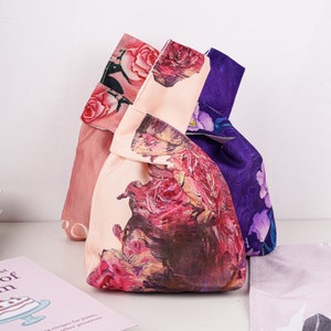 Japanischer Knoten Tasche, Ölgemälde Muster Tasche, kleine Tasche, Handgelenk Tasche, Leinenhandtasche, Brautjungfer Tasche, Hochzeitsgeschenktasche, Geburtstagsgeschenk