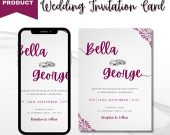 Fushia Pink Editable Wedding Invitation card