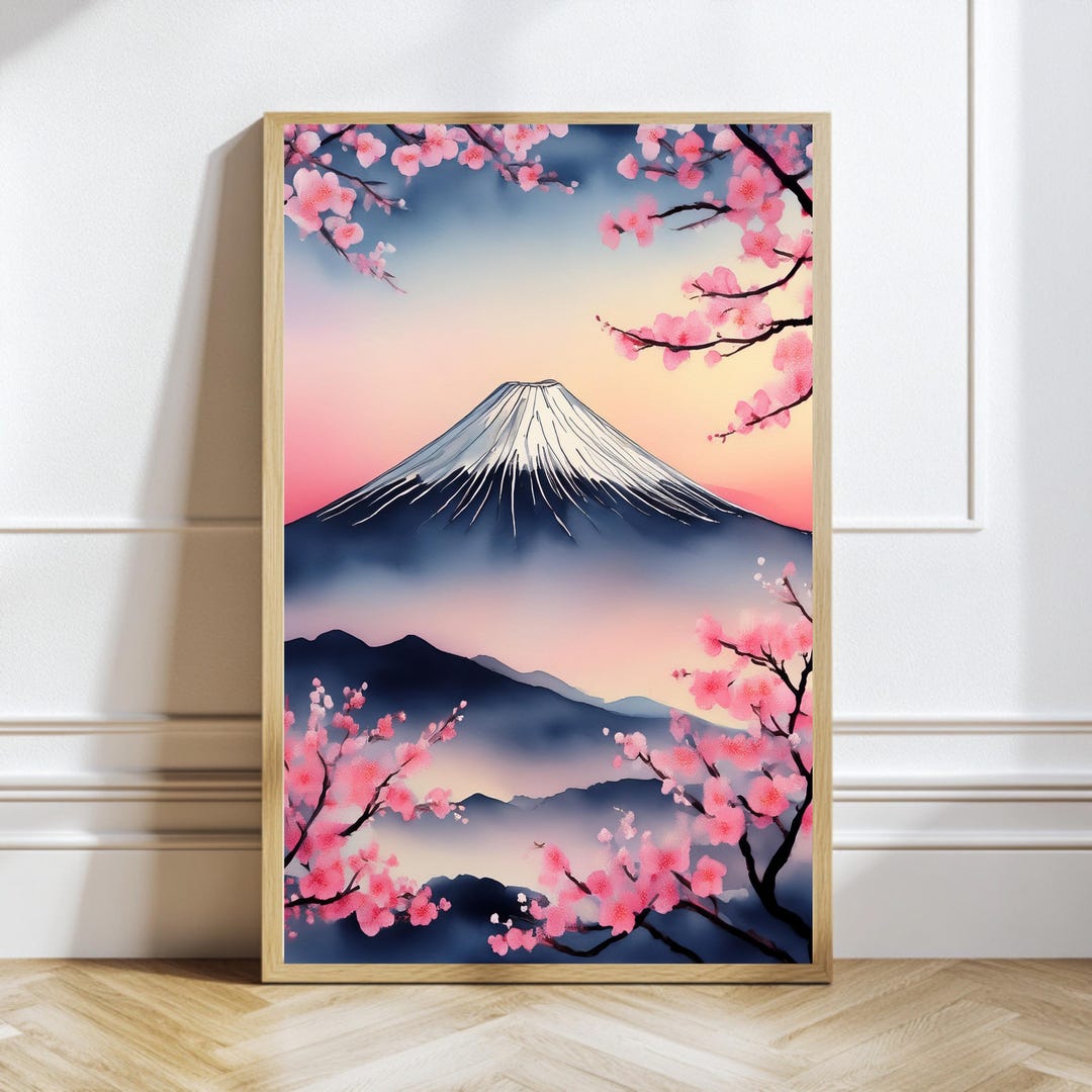 Mount Fuji Cherry Blossom Wall Art, Japanese Landscape Print, Sakura ...