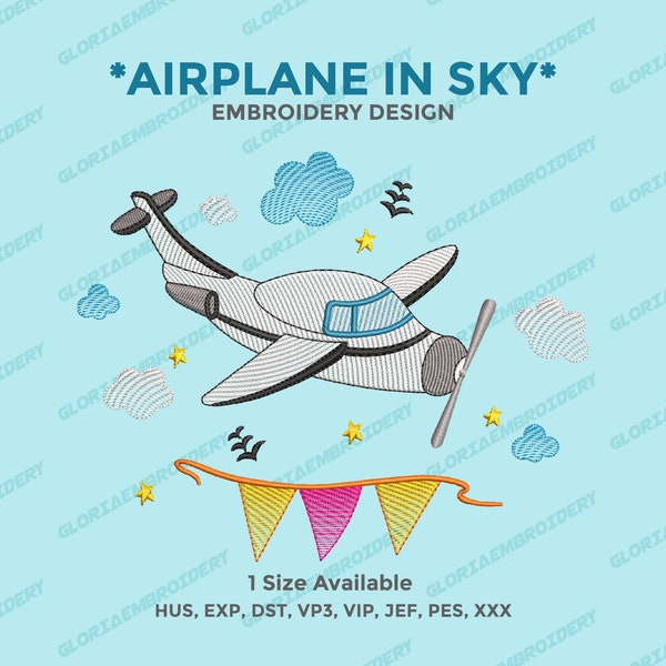 Air-plane in Sky Embroidery Design