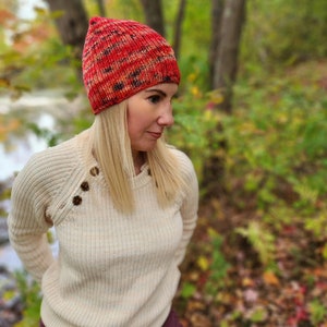 Fire Hat - Hand Knit - British Blue-Faced Leicester - Hand-dyed yarn - sustainable