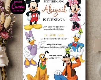 Editable Mickey Mouse Birthday Invitation | Disney Party, Canva Template (Digital Download)