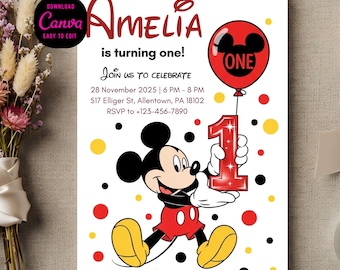 Oh Twodles Birthday Invitation | Mickey Mouse Party, Editable Canva Template (Digital Download)