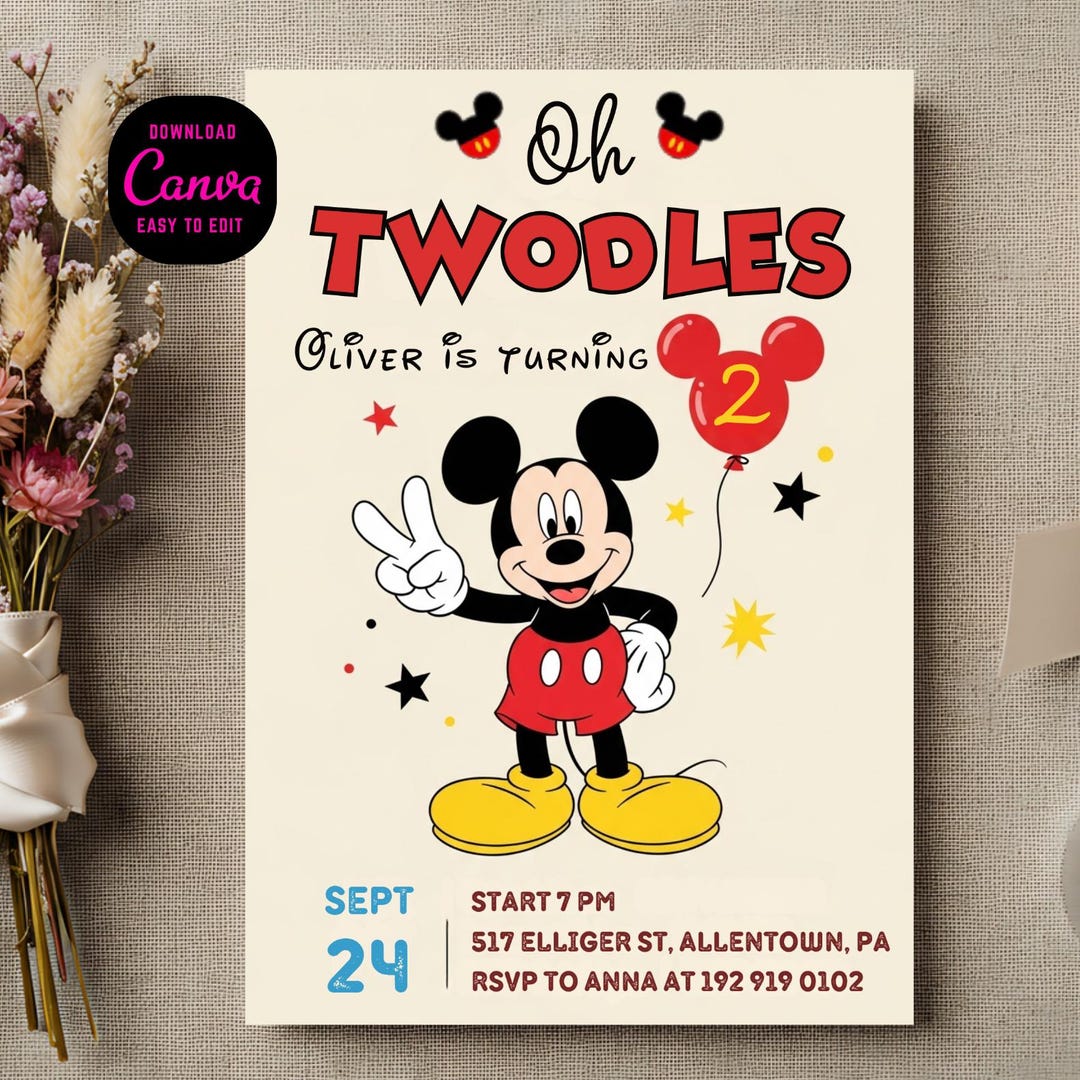 Oh Twodles Birthday Invitation | Mickey Mouse 2nd Birthday (canva ...