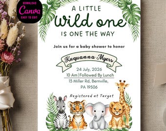 Safari Baby Shower Invitation Template | Jungle Animals (Digital Download)