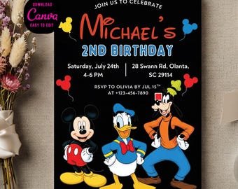 Editable Mickey Mouse Birthday Invitation | Disney Party (Canva Download)
