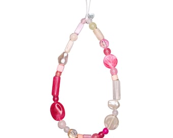 Pink Beaded Phone Charm | Lampwork & Acrylic Beads