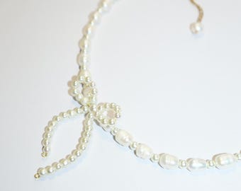 Manon Pearl Bow Necklace | Freshwater Pearls | Beaded Necklace