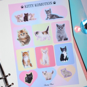 Kitty Komotion Sticker Sheet | Cute Sticker Sheets | Planner, Journal, Scrapbook Stickers | A6 Sticker Sheet