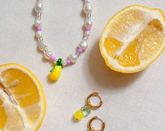 Lemon Twist Charm Necklace | Colourful, Handmade, Beaded, Fruit Necklace