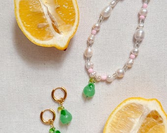 Juicy Pear Charm Necklace | Colourful, Handmade, Beaded, Fruit Necklace
