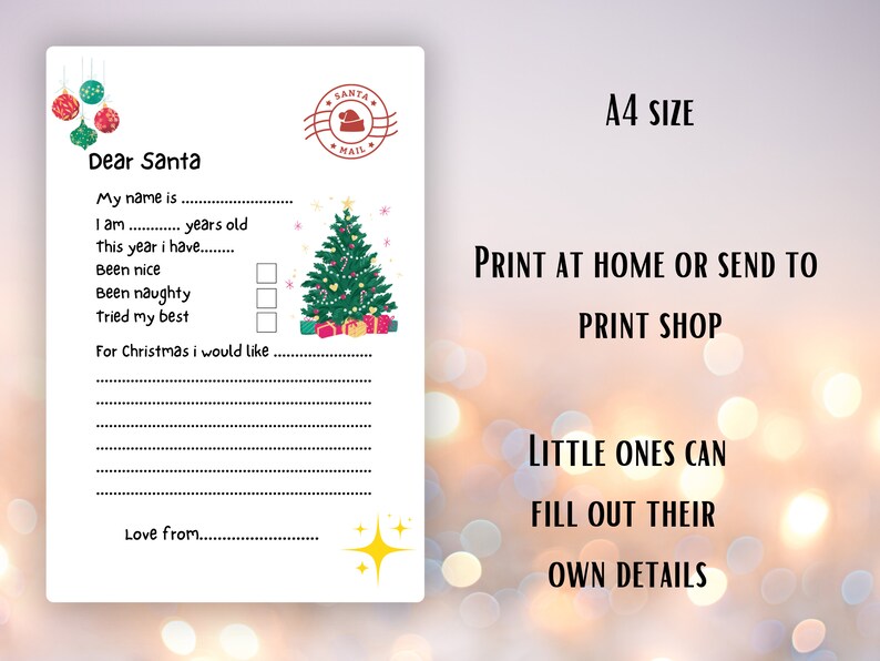 Letter to Santa Printable Kids Letter to Father Christmas - Etsy