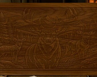 Laser Engraved Wood Wall Art Set – Deer, Buck, Moose Woodland Scenes – Lodge Decor