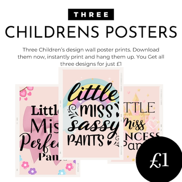 Colourful wall art for childs bedroom- set of 3 children's posters, Instant downloads, perfect Finishing Touch