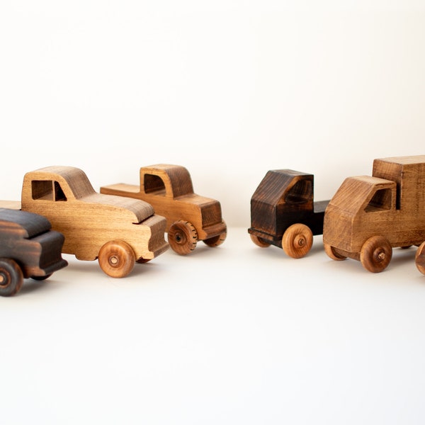 Handmade toy trucks, Reclaimed wood cars for children, Durable gift for 1 year old