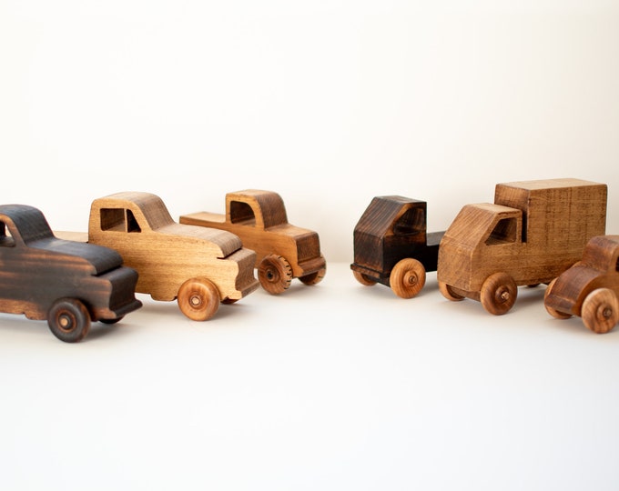 Handmade toy trucks, Reclaimed wood cars for children, Durable gift for 1 year old