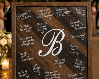 Rustic Wood Wedding Guest Book Alternative: Personalized Monogram Sign