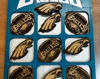 Handcrafted Eagles Wooden Tic Tac Toe Game: NFL Football Fan Gift